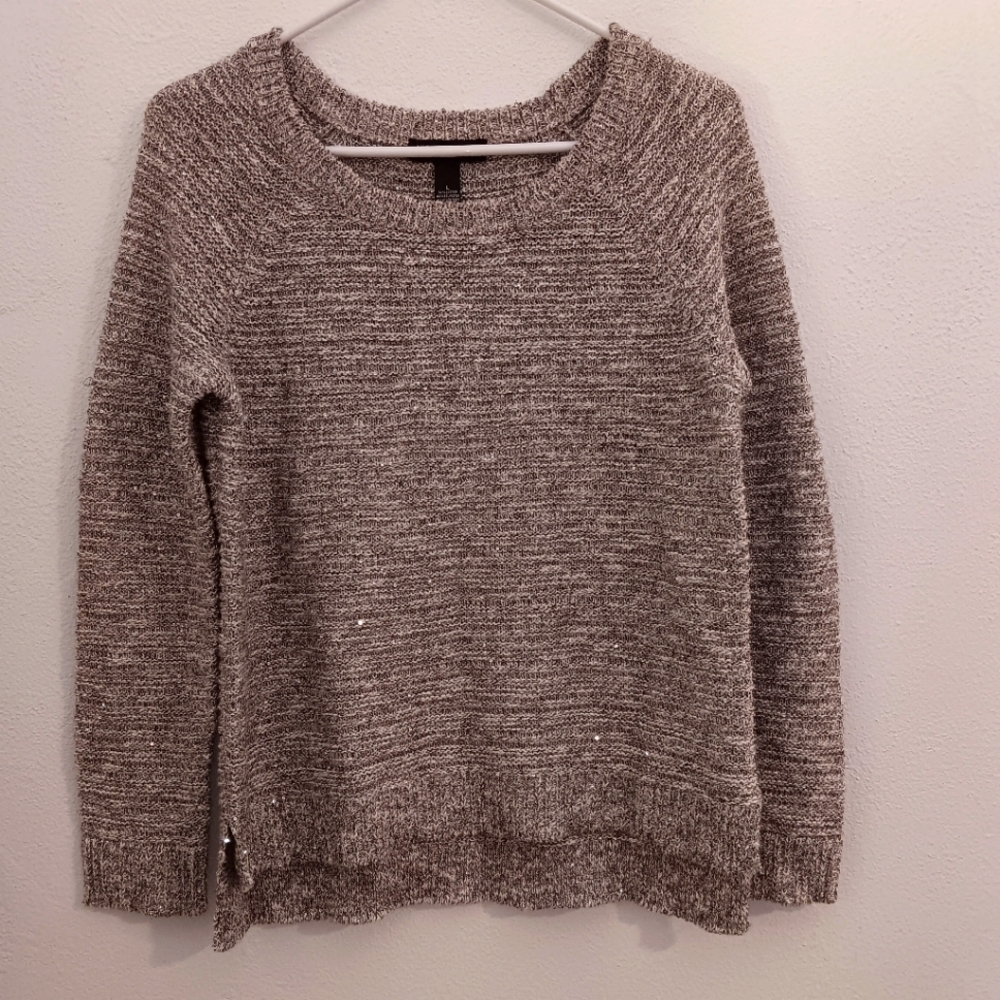 INC International Concepts Scoop Neck  Sweater beige w/sequins size L